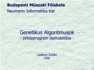 Genetikus Algoritmusok - példaprogram bemutatása - Ladányi Zoltán 2006