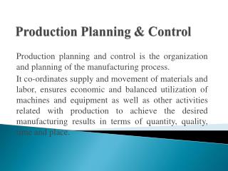 PPT - Production Planning & Control PowerPoint Presentation, free ...