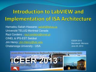 Introduction to LabVIEW and Implementation of ISA Architecture