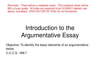 Introduction to the Argumentative Essay