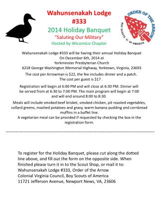 Wahunsenakah Lodge #333 2014 Holiday Banquet “Saluting Our Military” Hosted by Wicomico Chapter