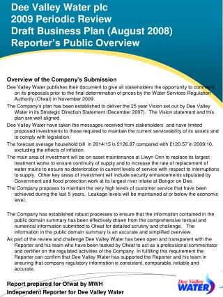 Overview of the Company’s Submission