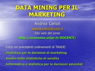 DATA MINING PER IL MARKETING