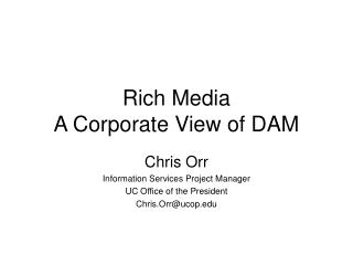 Rich Media A Corporate View of DAM