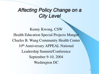 Affecting Policy Change on a City Level