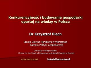 Konkurencyjność i budowanie gospodarki opartej na wiedzy w Polsce