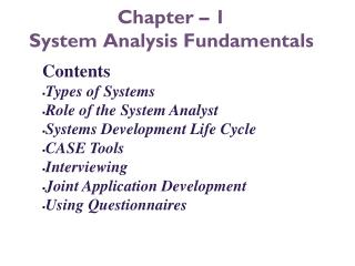 Chapter – 1 System Analysis Fundamentals