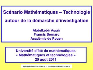 Scénario Mathématiques – Technologie autour de la démarche d’investigation Abdelkébir Assrir