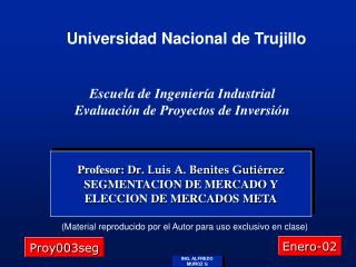 Profesor: Dr . Luis A. Benites Gutiérrez SEGMENTACION DE MERCADO Y ELECCION DE MERCADOS META