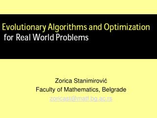 Zorica Stanimirovi ć Faculty of Mathematics, Belgrade zoricast @ matf.bg.ac.rs