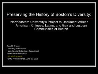 Preserving the History of Boston’s Diversity: