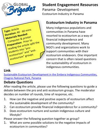 Student Engagement Resources Panama- Development Ecotourism Industry in Panama