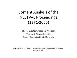 Content Analysis of the NESTVAL Proceedings (1971-2005)