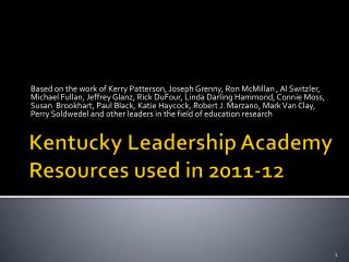 Kentucky Leadership Academy Resources used in 2011-12