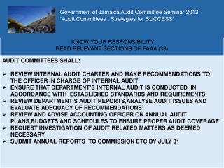 Government of Jamaica Audit Committee Seminar 2013 “Audit Committees : Strategies for SUCCESS”