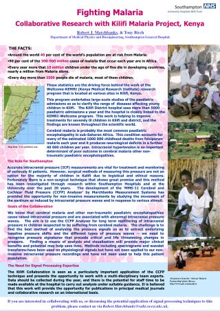 Fighting Malaria Collaborative Research with Kilifi Malaria Project, Kenya