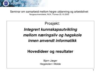 Prosjekt: Integrert kunnskapsutvikling mellom næringsliv og høgskole innen anvendt informatikk