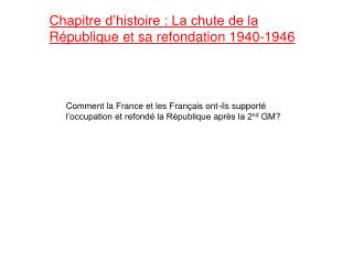 Chapitre d’histoire : La chute de la République et sa refondation 1940-1946
