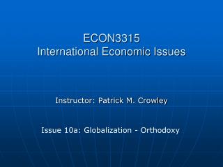 ECON3315 International Economic Issues