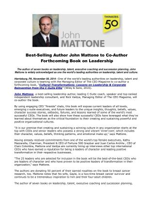 Best-Selling Author John Mattone to Co-Author Forthcoming Bo