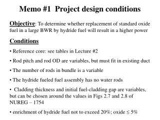 Memo #1 Project design conditions