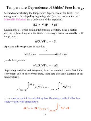 Temperature Dependence of Gibbs’ Free Energy