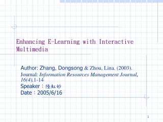 Enhancing E-Learning with Interactive Multimedia
