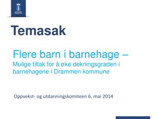 Flere barn i barnehage – Mulige tiltak for å øke dekningsgraden i barnehagene i Drammen kommune