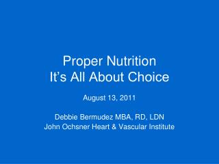 Proper Nutrition It’s All About Choice