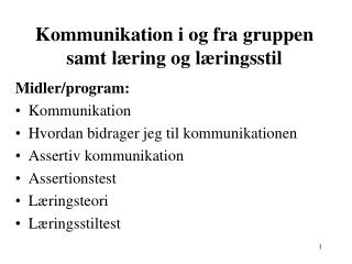 Kommunikation i og fra gruppen samt læring og læringsstil