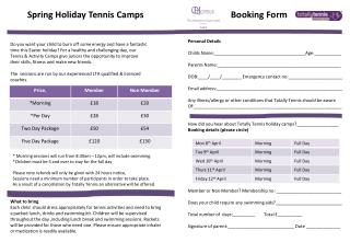 Spring Holiday Tennis Camps Booking Form
