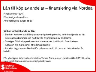 Lån till köp av andelar – finansiering via Nordea