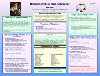 Taxonomy of Responses A. Paul isn’t coherent B. Paul is coherent 	B1. Rom 2:13 is hypothetical (an empty set)