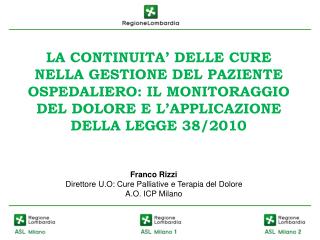 Franco Rizzi Direttore U.O: Cure Palliative e Terapia del Dolore A.O. ICP Milano