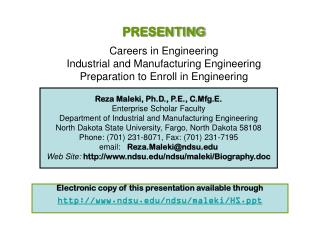 Reza Maleki, Ph.D., P.E., C.Mfg.E. Enterprise Scholar Faculty