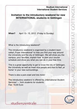 Invitation to the introductory weekend for new INTERNATIONAL students in Göttingen