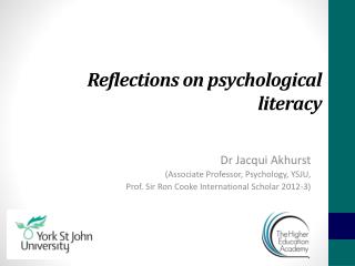 Reflections on psychological literacy