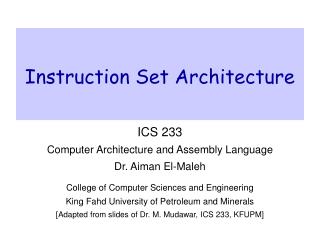 Instruction Set Architecture