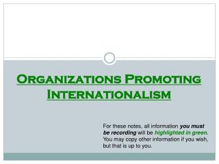 Organizations Promoting Internationalism