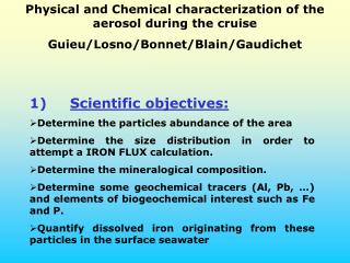 Physical and Chemical characterization of the aerosol during the cruise