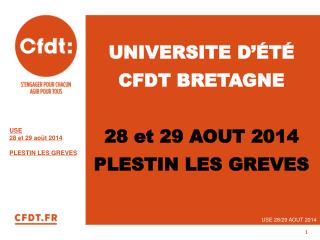 UNIVERSITE D’ÉTÉ CFDT BRETAGNE 28 et 29 AOUT 2014 PLESTIN LES GREVES