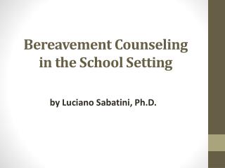 Bereavement Counseling in the School S etting