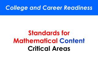 Standards for Mathematical Content Critical Areas