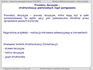 Procedury decyzyjne – strukturalizacja powtarzalnych reguł postępowania