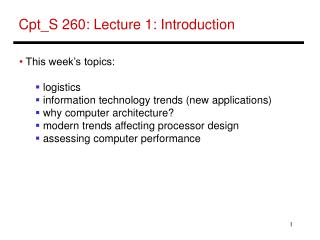Cpt_S 260 : Lecture 1: Introduction