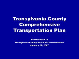 Transylvania County Comprehensive Transportation Plan