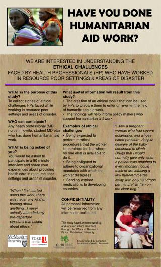 HAVE YOU DONE HUMANITARIAN AID WORK?