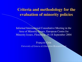 Criteria and methodology for the evaluation of minority policies