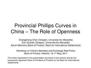 Provincial Phillips Curves in China – The Role of Openness