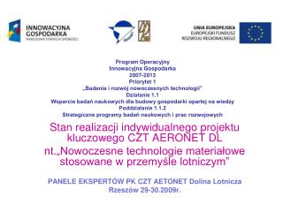 Stan realizacji indywidualnego projektu kluczowego CZT AERONET DL